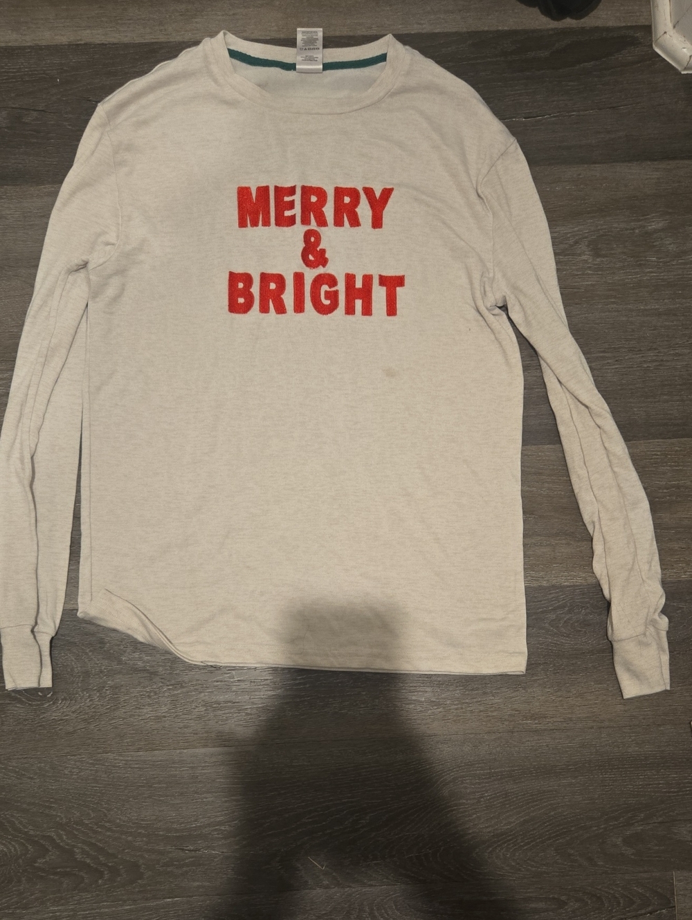 Crewneck Holiday Sweater - Cream with Red "Merry & Bright" Text